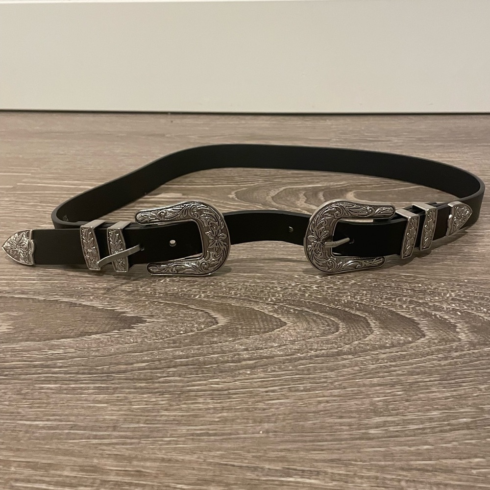 Forever 21 Black Leather Belt with Decorative Buckle